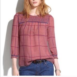 Madewell Silk Peasant Blouse in Retrogrid